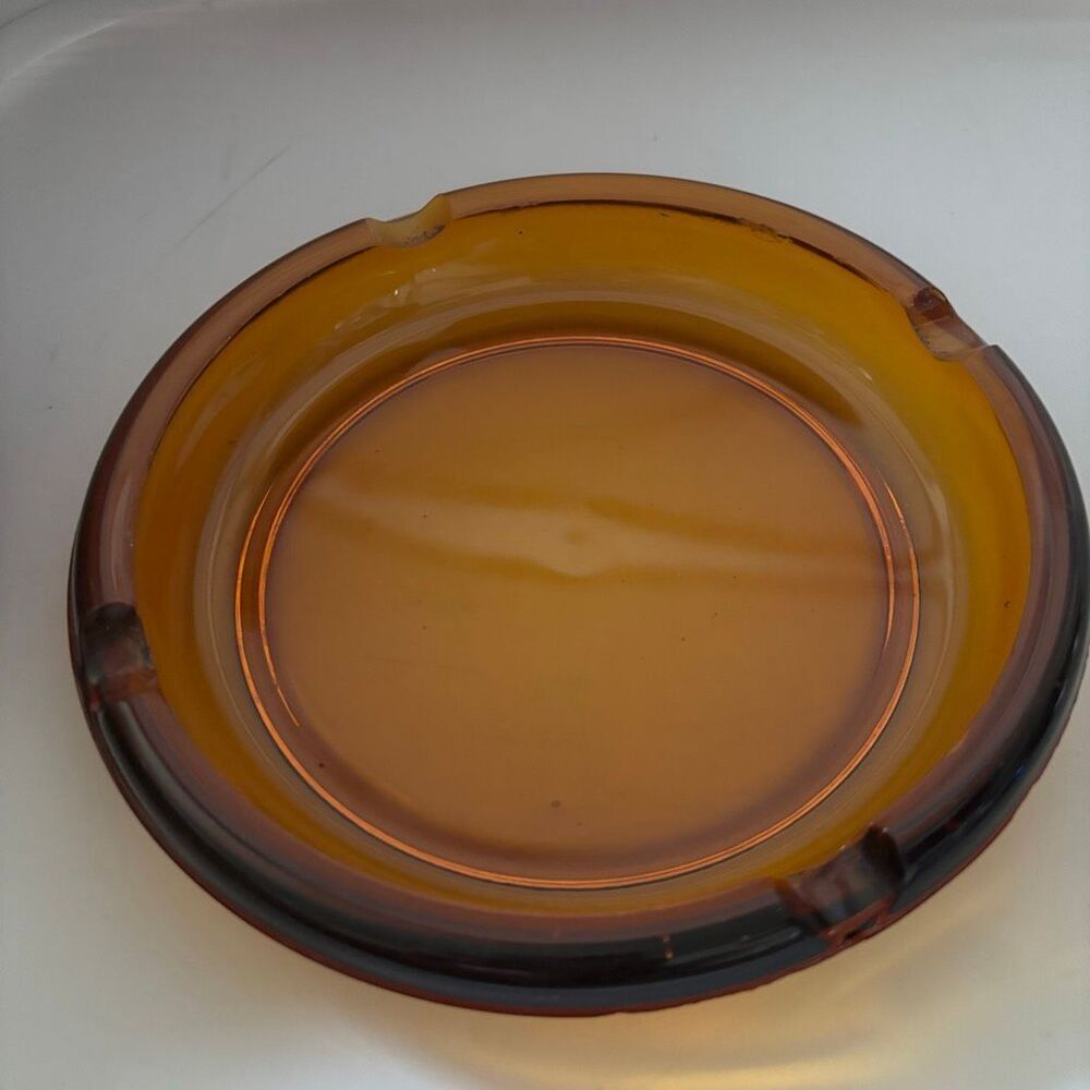 Vintage 1960’s MCM Large Amber Glass Cigar 4 Slot Ashtray
